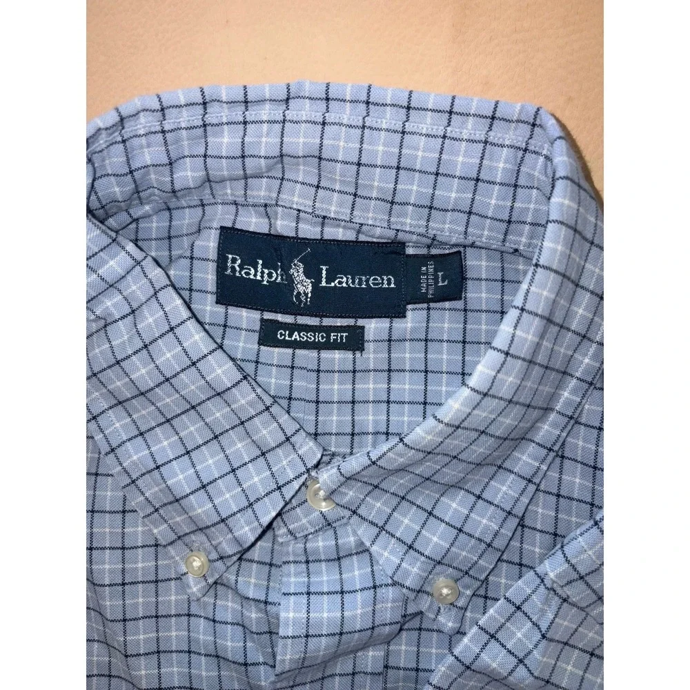 Polo Ralph Lauren Button Down Large Light Blue Plaid Long Sleeve Classic Fit
